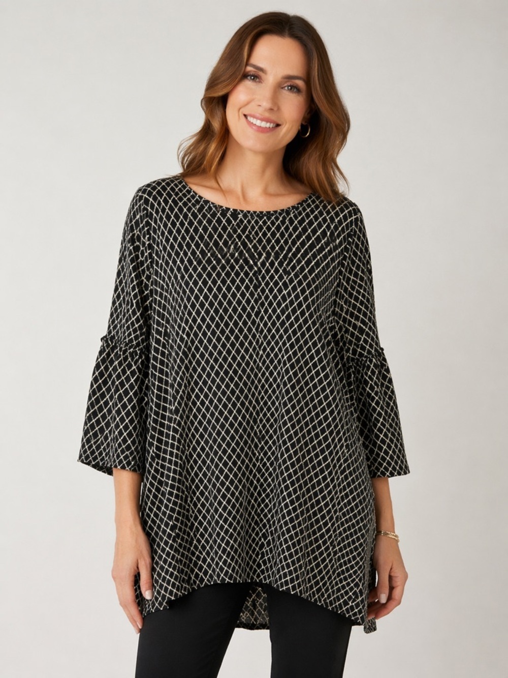 BRYN WALKER Diamond Print 3/4 Sleeve Flowy Lagenlook Tunic Size Medium